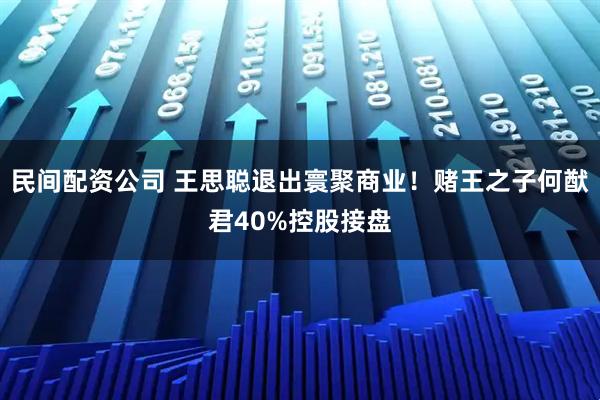 民间配资公司 王思聪退出寰聚商业！赌王之子何猷君40%控股接盘